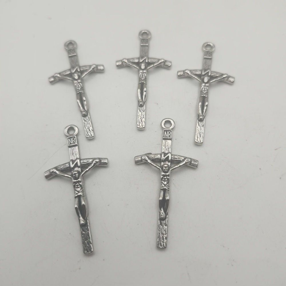 Lot 5 Silver Tone INRI Crucifix Cross Pendants Jesus Catholic Rosary Charm Craft